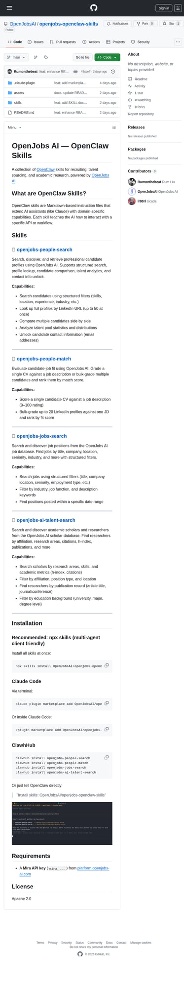 Screenshot of the openjobs-openclaw-skills GitHub repository